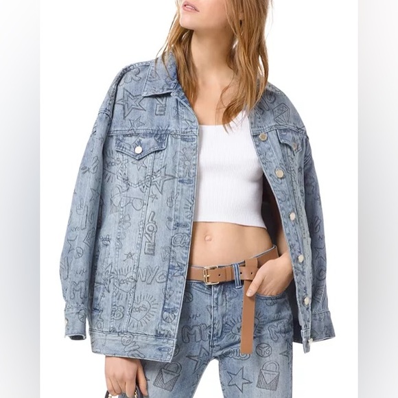 MICHAEL Michael Kors Summer Camp Graphic Denim Jacket - Picture 1 of 2
